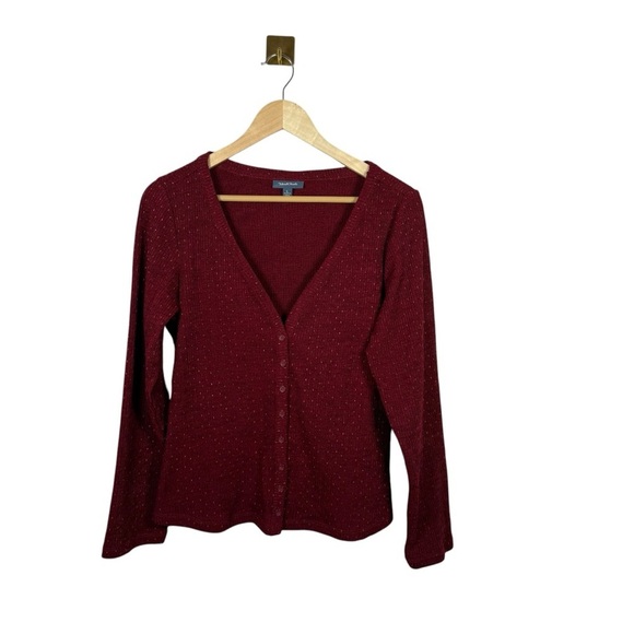 Modcloth Women’s Speckled Ribbed Cardigan ASO Legacies Red Size L - Picture 5 of 12